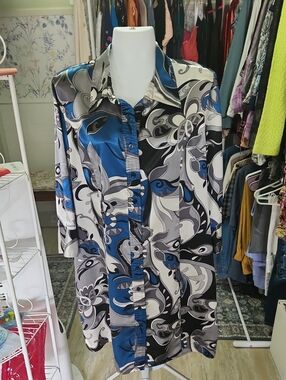 Apt. 9 Blue and Black Patterned Blouse.  Dress Length